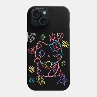 Neon Neko (2) - Cute neon light Japanese beckoning cats to bring you good luck Phone Case