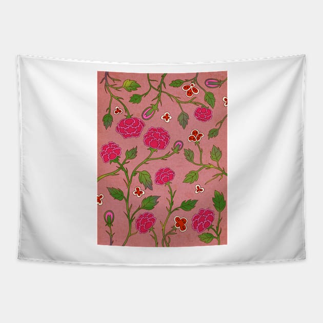 Minhwa: Peony Pattern A Type Tapestry by koreanfolkpaint