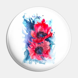 Pink Poppy flowers Watercolor Painting Pin