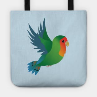 Flying green peach faced lovebird Tote