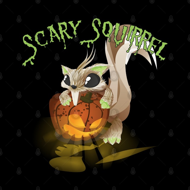 Scary Squirrel with Lighted Pumpkin Halloween Design by rubythesquirrel