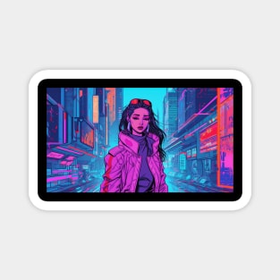 Vaporwave Cyberpunk Girl Magnet