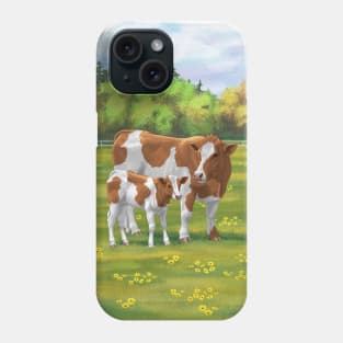 Guernsey Cow and Cute Calf in Summer Pasture Phone Case