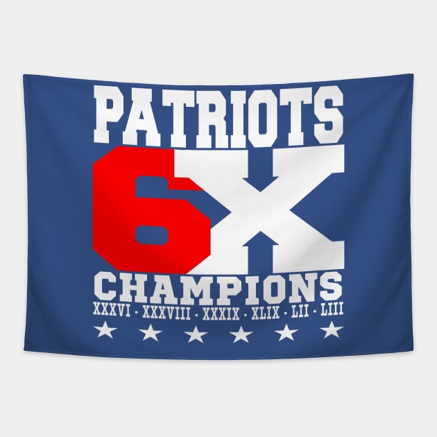 PATRIOTS 6 TIMES CHAMPIONS Tapestry by MarkBlakeDesigns