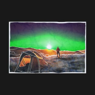 Northern Lights Camping Batik style T-Shirt