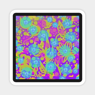 Tropicana 3. A bright, floral summery design in lime, purple, pink and blue. Magnet