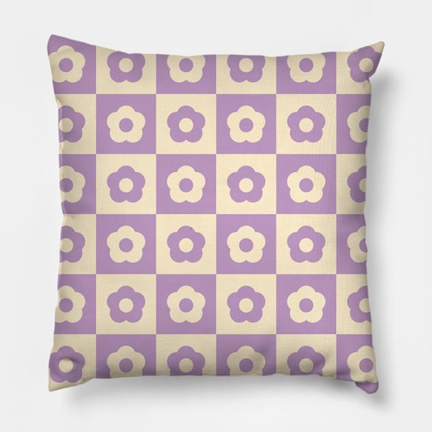 Lilac Vintage Flower Checkers Pillow by Carolina Díaz