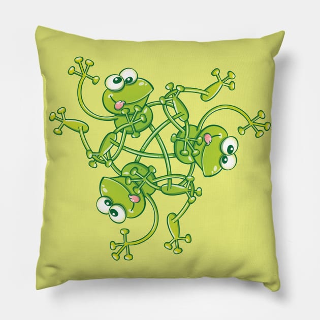 Green frogs having fun in a rotating pattern design Pillow by zooco