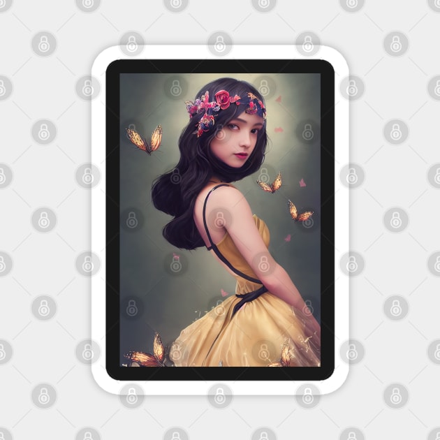 Beautiful girl with butterflies Magnet by ai1art