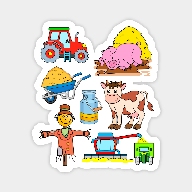 Farm Design Tractor Cow Pig Friendly Scarecrow Magnet by samshirts