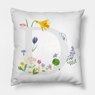 botanical monogram alphabet d wildflowers Pillow