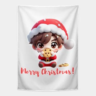 Chibi Kawaii Santa Claus Eating Cookies Tapestry