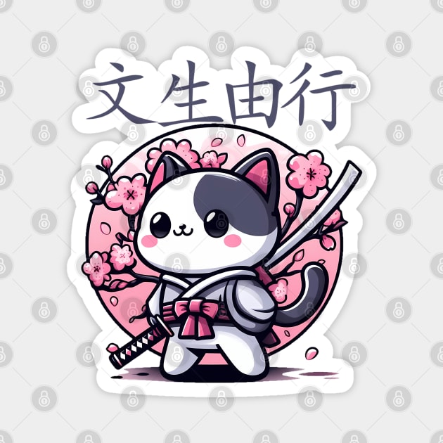 defiant cat katana sakura pink Magnet by IA.PICTURE