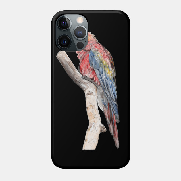 Macaw parrot on perch, watercolor - Father - Phone Case