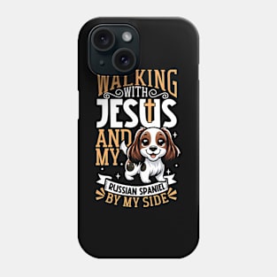 Jesus and dog - Russian Spaniel Phone Case