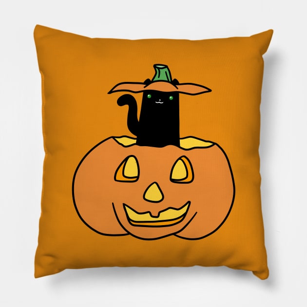 Black Cat inside Jack o' Lantern Pillow by saradaboru