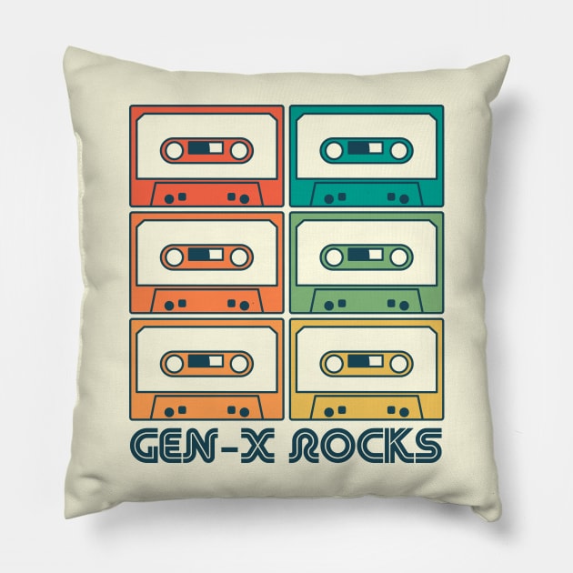 Gen X Rocks | Generation X Retro Rainbow Mix Tapes Pillow by Tamara Lance