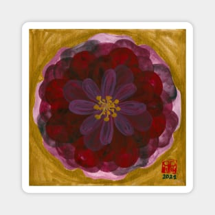 100 leaves dark red rose with gold background Magnet