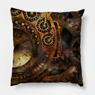 Steampunk Clock and Gears Pillow