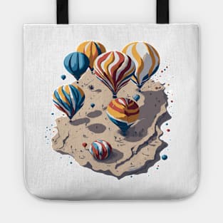 Colorful hot air balloons on the beach or desert sand Tote