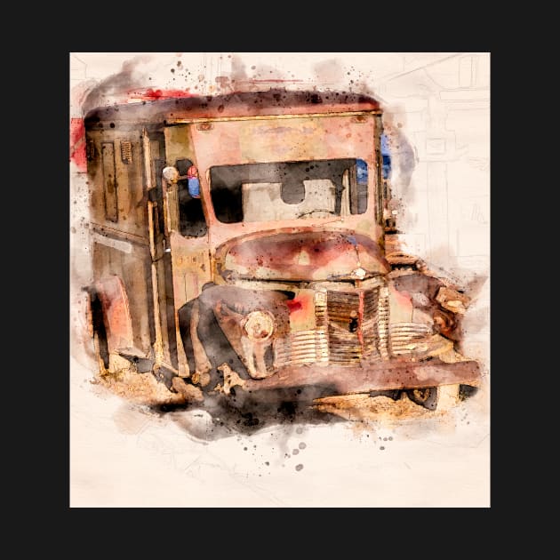 Rusting International KB5 Panel Truck in Watercolor by jecphotography