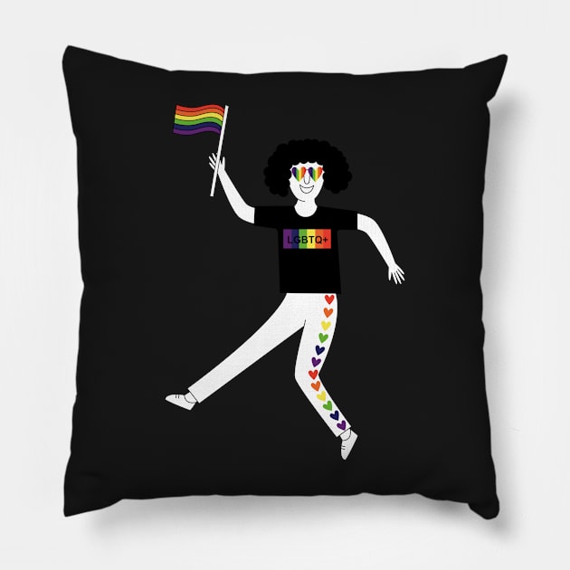 Happy man with rainbow flag celebrate Pride Parade Pillow by Savvalinka