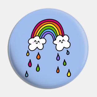 Cute Rainbow Doodle with Smiling Clouds and Colorful Raindrops, made by EndlessEmporium Pin