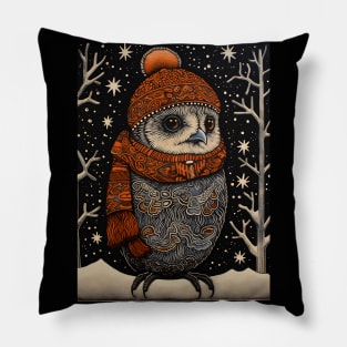 Magic Owl in Winter Forest Funny Christmas Gift Pillow