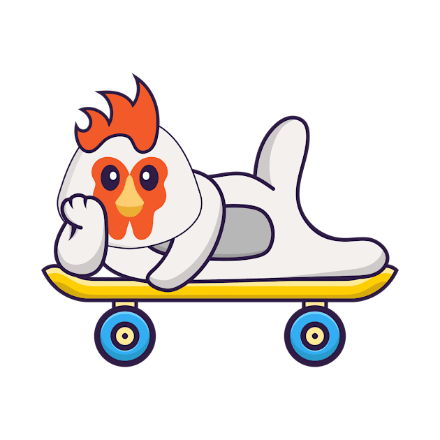 Cute chicken lying on a skateboard by kolega