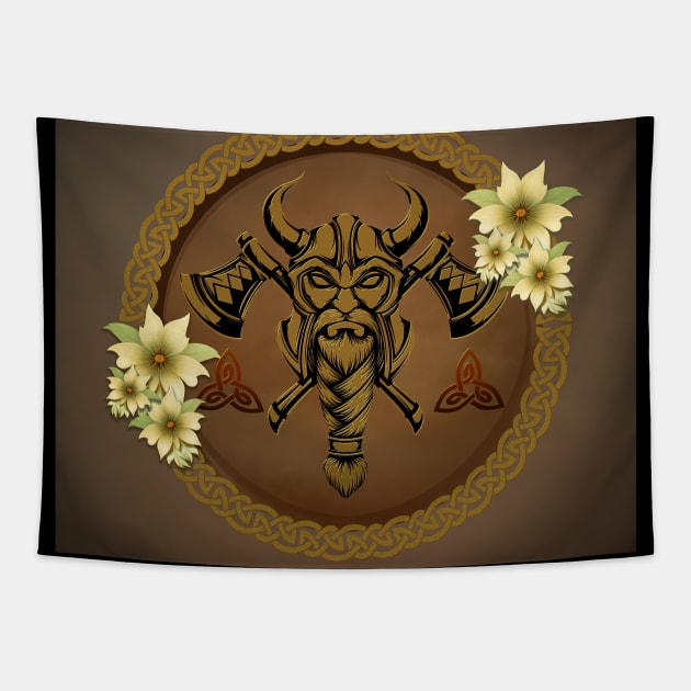 The fearless viking with Helmet with horns. Tapestry by Nicky2342