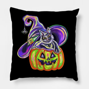 Ghoulish Halloween Witch Cat Pillow