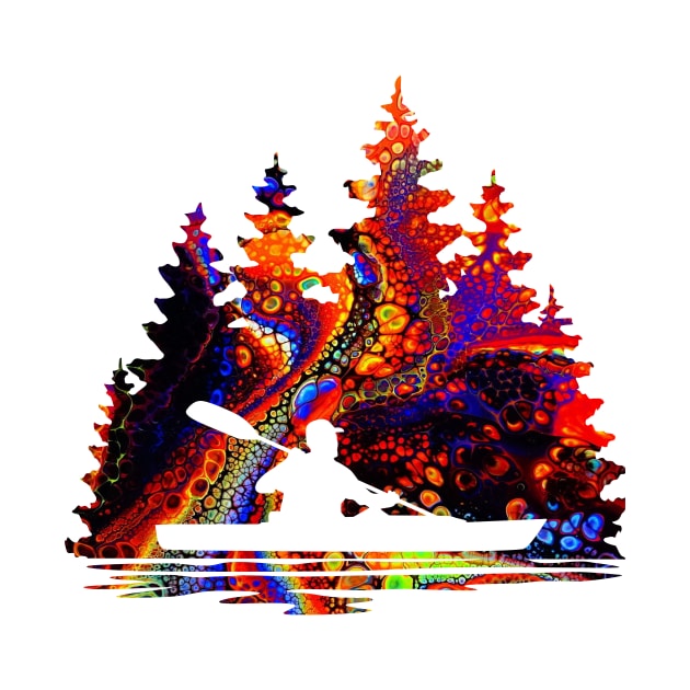 Rainbow Marble Pattern of a Kayaker Paddling Silhouette by SAMMO