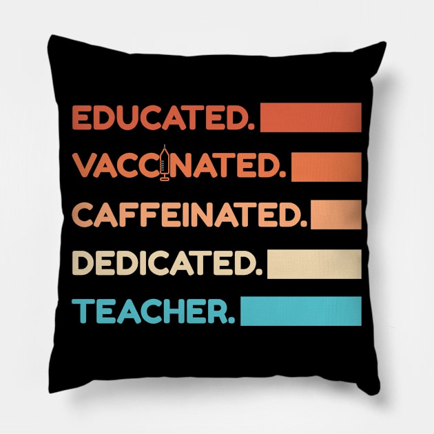 Educated Vaccinated Caffeinated Dedicated Teacher Pillow by Color Fluffy