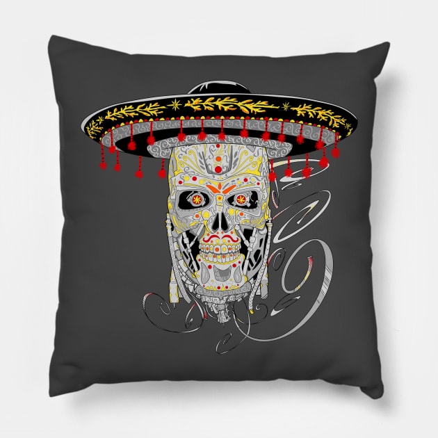 T-800 sugar skull Pillow by paintchips