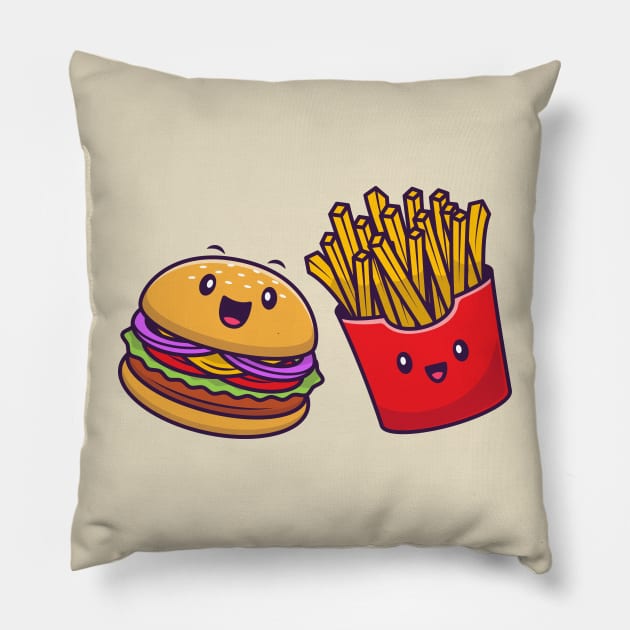 Cute Burger And French Fries Pillow by Catalyst Labs