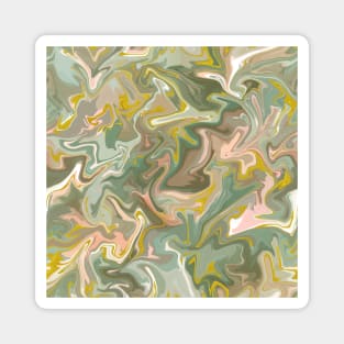 Desert Sage with Gold Silk Marble - Light Sage Green, Peach, and Off White Liquid Paint Pattern Magnet