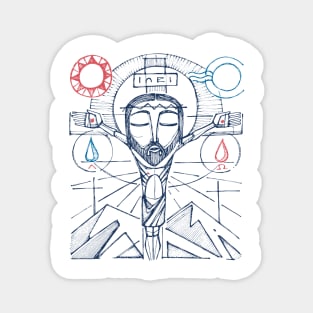 Jesus Christ at the Cross hand drawn illustration Magnet