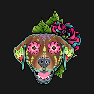 Labrador Retriever in Chocolate - Day of the Dead Sugar Skull Dog T-Shirt