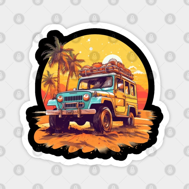 Synthwave Sunset Jeep Magnet by SandWall Studio