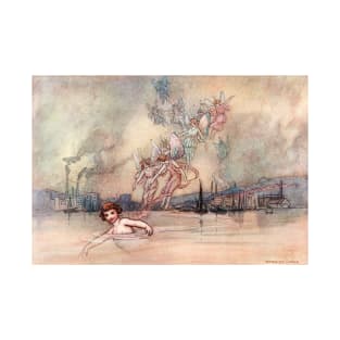 Swimming Past the Town by Warwick Goble T-Shirt