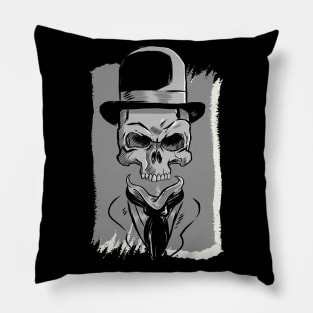 Skull with Derby Bowler Hat Graphic Pillow
