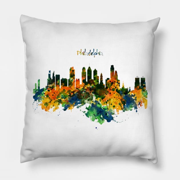 Philadelphia Watercolor Skyline Pillow by Marian Voicu