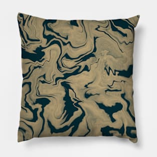 Shades of Moody Beige and Blue Green Aesthetic Marble Pattern Pillow