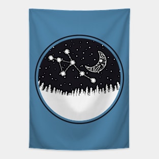 Moon and star constellation on night silhouette Tapestry