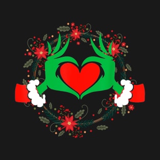 Funny Elf With Cute Heart Hands Style Christmas Costumes T-Shirt