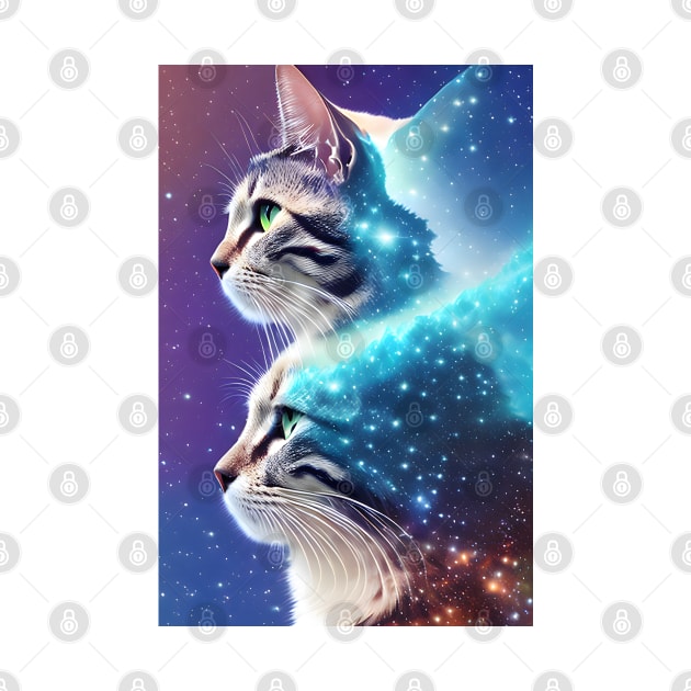 Galaxy Cat Double Exposure - Modern Digital Art by Ai-michiart