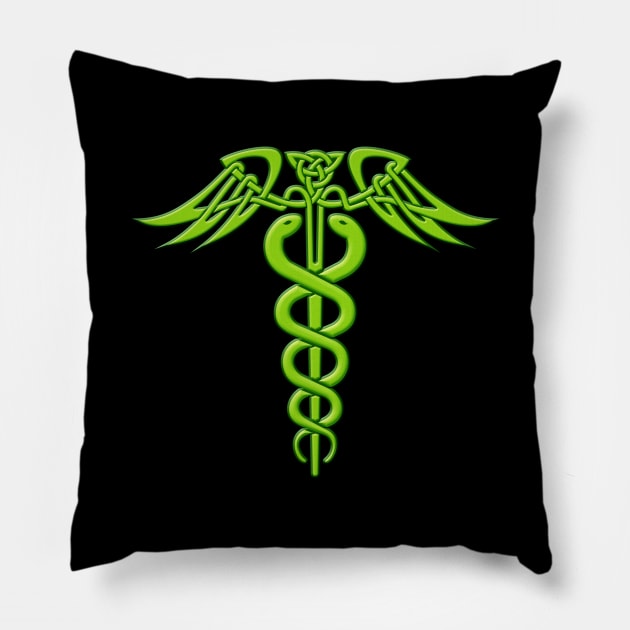 Green Celtic Knot Caduceus Pillow by sifis