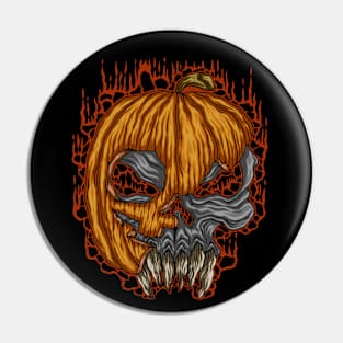 skull wearing a pumpkin head on halloween Pin