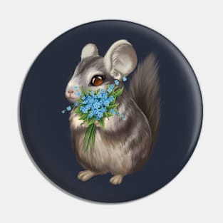 Chinchilla with bouquet Pin