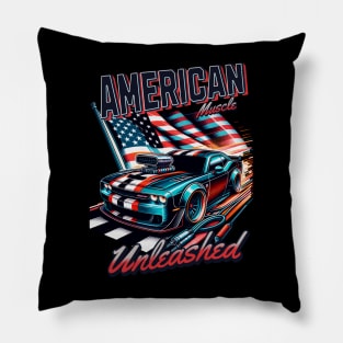 American Muscle Unleashed USA American Flag Patriotic Race Car Street Car High Performance Racing Pillow